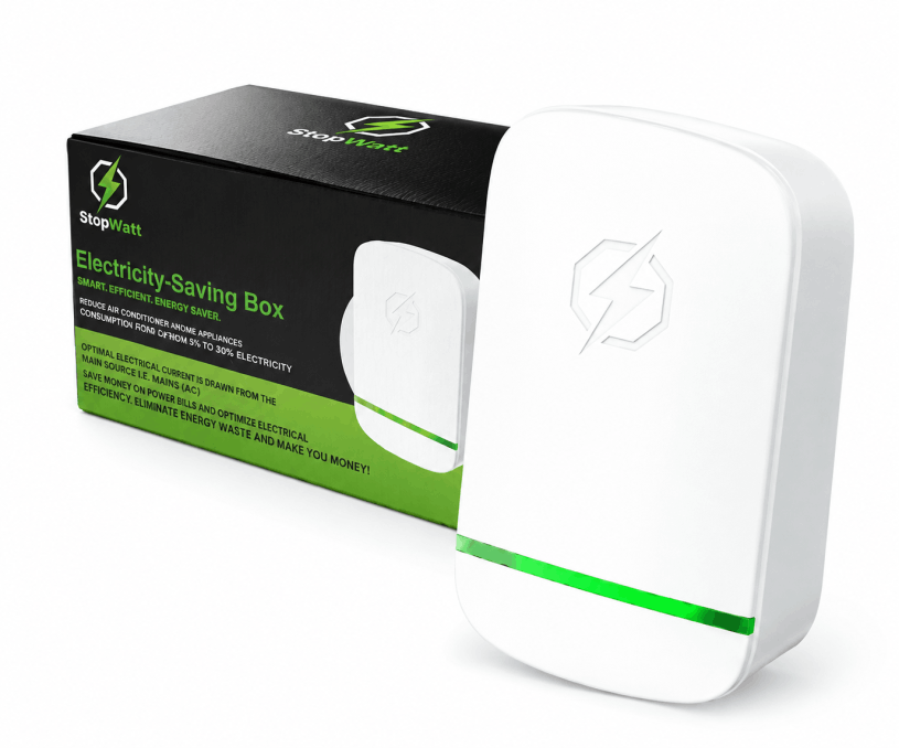 StopWatt energy saving device plugged into a wall outlet